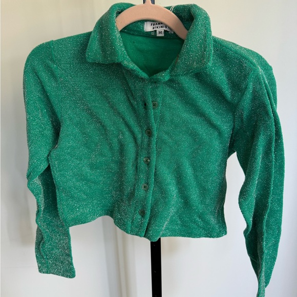 Frankie's Bikinis Josephine Cardi Crop Top sparkly green terry lurex Size M NWT - Picture 3 of 4